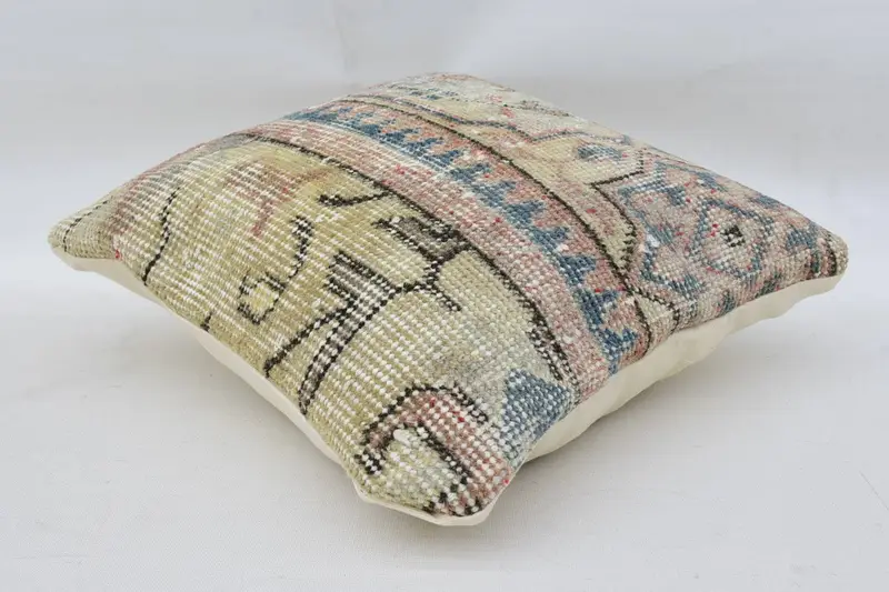 Boho Pillow Sham Cover, Neutral Throw Pillow Sham, Cushion Cover, Vintage Kilim Pillow, 14x14 Beige Pillow Case, Turkish Pillow, Seat Cushion - 6
