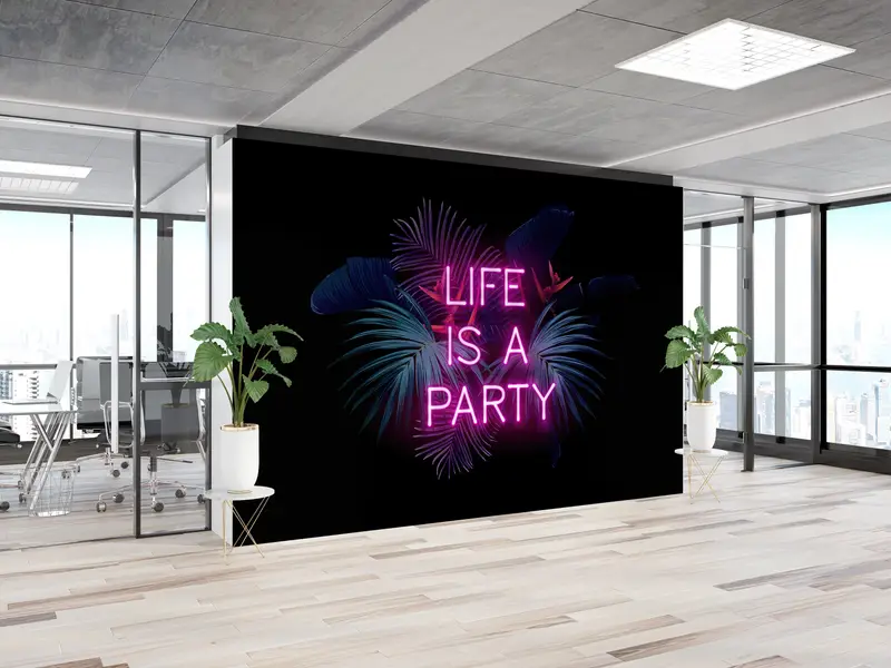Modern Wall Paper,Wall Paper Peel and Stick,Paper Wall Art ,Party Neon Canvas Print,Life Is A Party Wall Painting, - 7