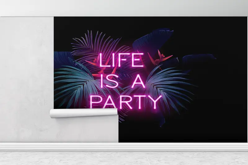 Modern Wall Paper,Wall Paper Peel and Stick,Paper Wall Art ,Party Neon Canvas Print,Life Is A Party Wall Painting, - 6