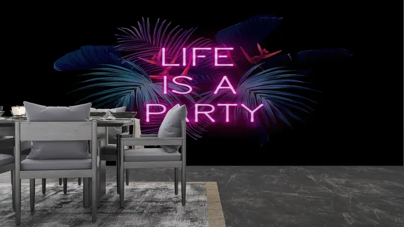 Modern Wall Paper,Wall Paper Peel and Stick,Paper Wall Art ,Party Neon Canvas Print,Life Is A Party Wall Painting, - 1