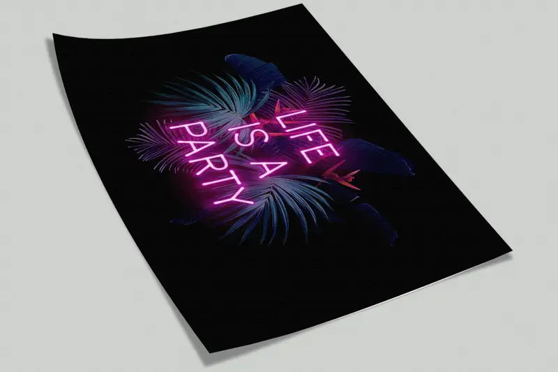 Modern Wall Paper,Wall Paper Peel and Stick,Paper Wall Art ,Party Neon Canvas Print,Life Is A Party Wall Painting, - 4
