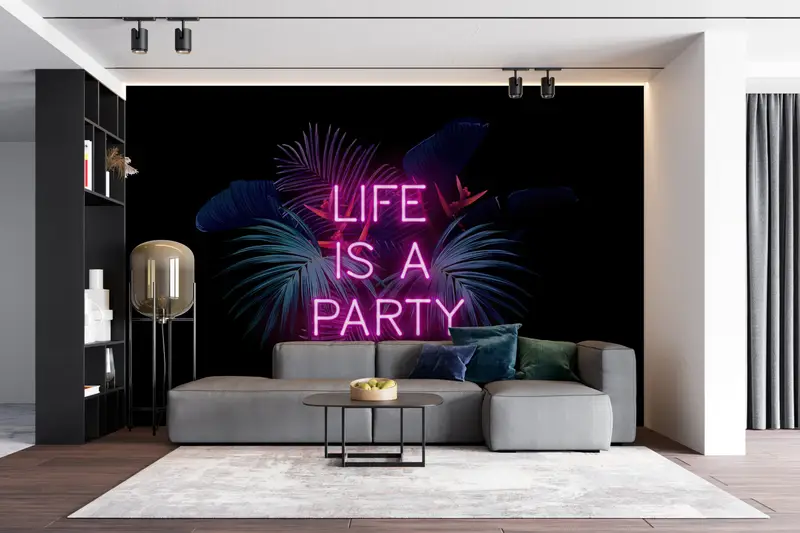 Modern Wall Paper,Wall Paper Peel and Stick,Paper Wall Art ,Party Neon Canvas Print,Life Is A Party Wall Painting, - 9