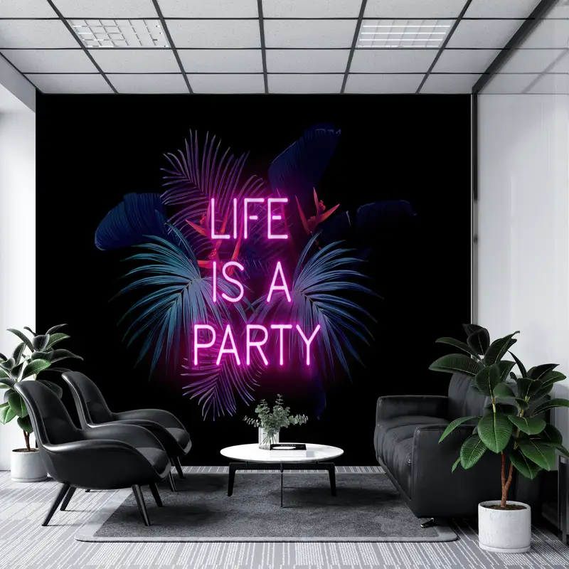 Modern Wall Paper,Wall Paper Peel and Stick,Paper Wall Art ,Party Neon Canvas Print,Life Is A Party Wall Painting, - 2