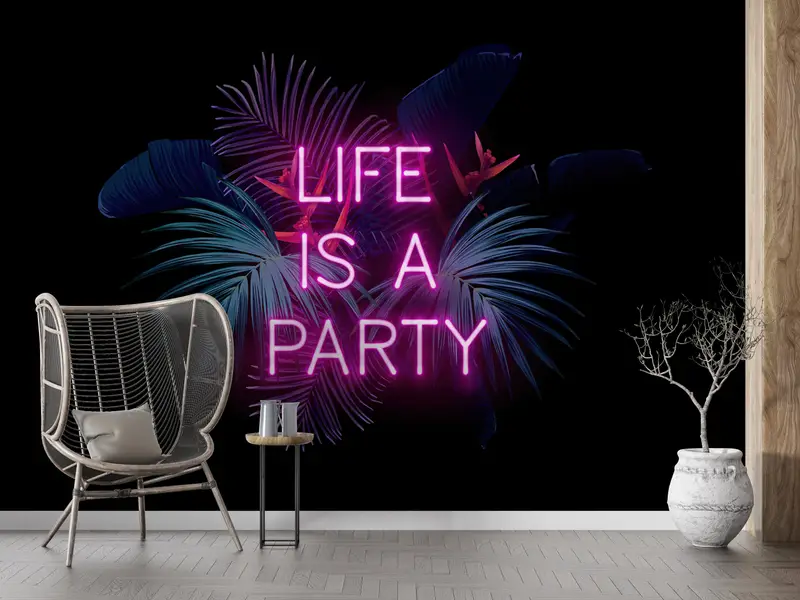 Modern Wall Paper,Wall Paper Peel and Stick,Paper Wall Art ,Party Neon Canvas Print,Life Is A Party Wall Painting, - 8