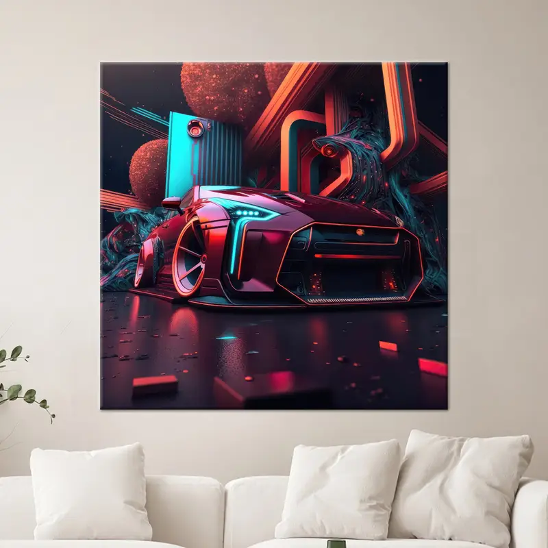 Futuristischer Mut: Bedruckte Leinwand mit Neonträumen und -schatten