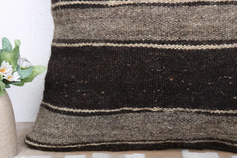 Vintage Kilim Pillow, Cushion Cover, Aztec Cushion, Kilim Rug Pillow Sham, Antique Pillows, Ethnical Kilim Rug Pillow, 24x24 Brown Pillow Sham - 3