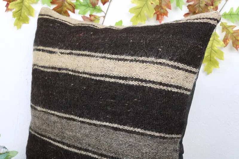 Vintage Kilim Pillow, Cushion Cover, Aztec Cushion, Kilim Rug Pillow Sham, Antique Pillows, Ethnical Kilim Rug Pillow, 24x24 Brown Pillow Sham - 5
