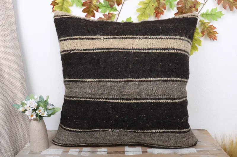 Vintage Kilim Pillow, Cushion Cover, Aztec Cushion, Kilim Rug Pillow Sham, Antique Pillows, Ethnical Kilim Rug Pillow, 24x24 Brown Pillow Sham - 2