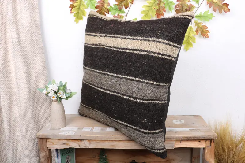 Vintage Kilim Pillow, Cushion Cover, Aztec Cushion, Kilim Rug Pillow Sham, Antique Pillows, Ethnical Kilim Rug Pillow, 24x24 Brown Pillow Sham - 4