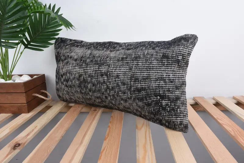Ethnic Pillow Sham, Pillow for Sofa, Turkish Pillow, 12x24 Black Pillow Cover, Ethnical Kilim Rug Pillow, Cushion Cover - 5