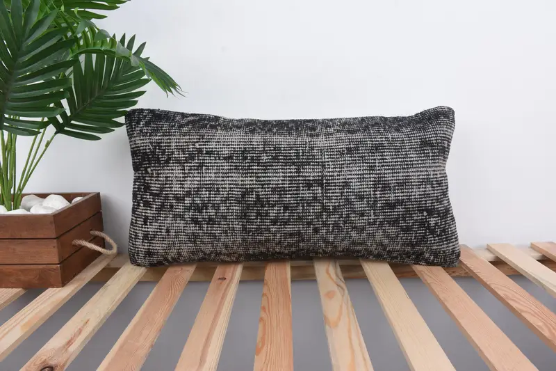 Ethnic Pillow Sham, Pillow for Sofa, Turkish Pillow, 12x24 Black Pillow Cover, Ethnical Kilim Rug Pillow, Cushion Cover - 1