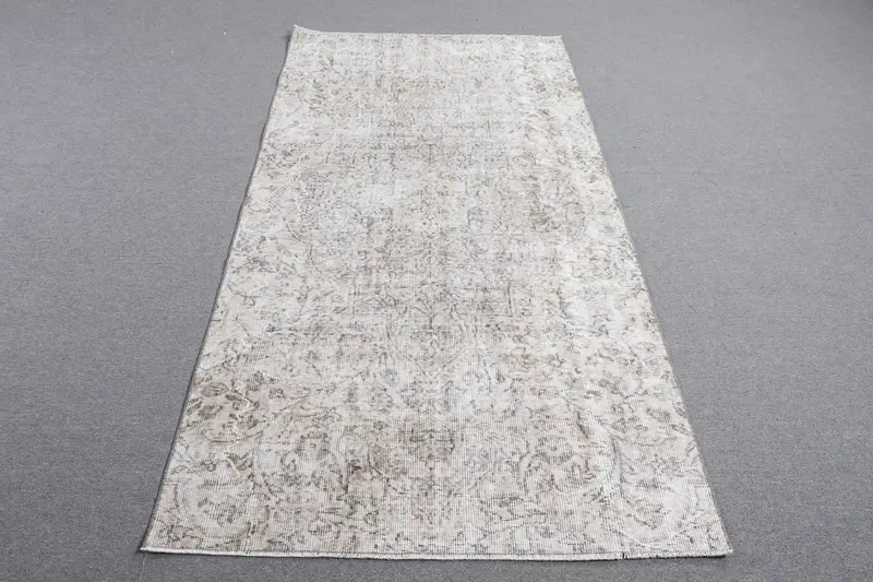 Vintage 3.6x7.2 ft Halı, Oushak Türk Halısı, Gri Puantiyeli Yün Halı - 1