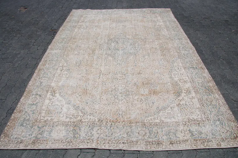 6.7x10.2 ft Turkish Oushak Rug, Vintage Rug, Gray Floral Wool Rug - 1