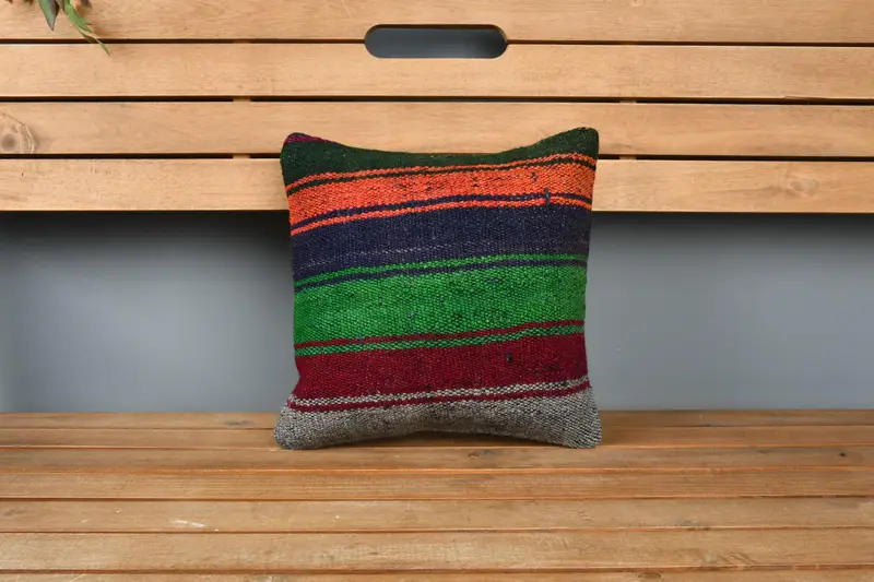 Garden Cushion, Vintage Kilim Throw Pillow, Patio Cushion Case, 12x12 Red Cushion Cover, Vintage Kilim Pillow, Pillow for Couch, Pillow - 6