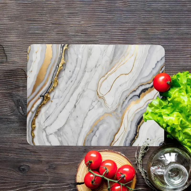 Gold-Edged White Marble Pattern Glass Cutting Board for Kitchen