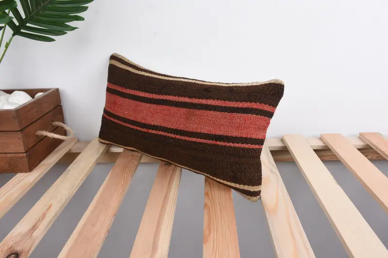 Ethnical Kilim Rug Pillow, Vintage Kilim Throw Pillow, Handmade Throw Pillow Sham, 8x16 Brown Cushion, Turkish Pillow, Pillow Cover - 5