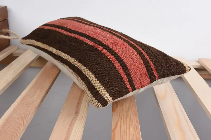 Ethnical Kilim Rug Pillow, Vintage Kilim Throw Pillow, Handmade Throw Pillow Sham, 8x16 Brown Cushion, Turkish Pillow, Pillow Cover - 6