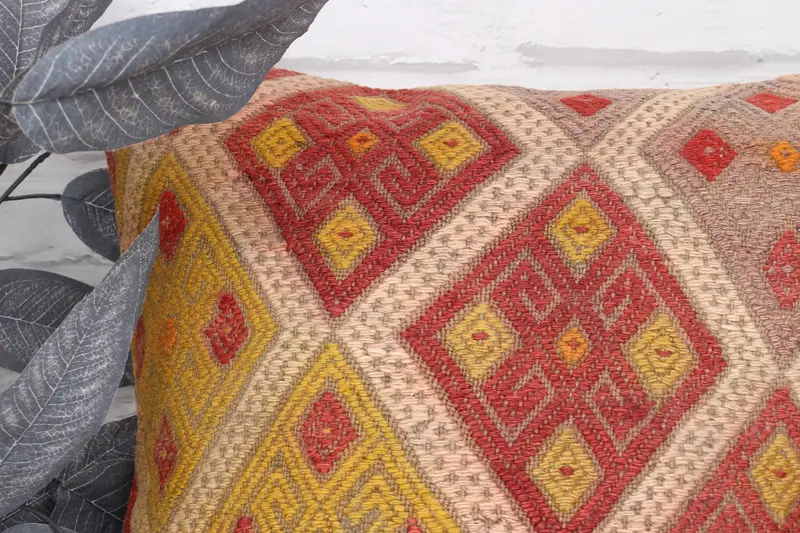 Cushion Cover, Tribal Cushion Cover, Kilim Cushion Sham, Ethnical Kilim Rug Pillow, 18x18 Red Pillow, Pillow for Couch, Bolster Pillow Cover - 2