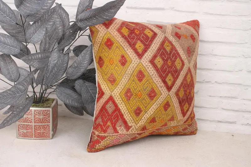 Cushion Cover, Tribal Cushion Cover, Kilim Cushion Sham, Ethnical Kilim Rug Pillow, 18x18 Red Pillow, Pillow for Couch, Bolster Pillow Cover - 3