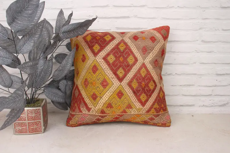 Cushion Cover, Tribal Cushion Cover, Kilim Cushion Sham, Ethnical Kilim Rug Pillow, 18x18 Red Pillow, Pillow for Couch, Bolster Pillow Cover - 1