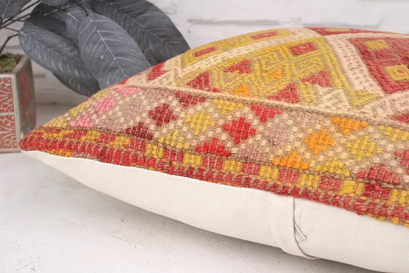 Cushion Cover, Tribal Cushion Cover, Kilim Cushion Sham, Ethnical Kilim Rug Pillow, 18x18 Red Pillow, Pillow for Couch, Bolster Pillow Cover - 6