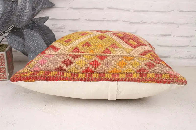 Cushion Cover, Tribal Cushion Cover, Kilim Cushion Sham, Ethnical Kilim Rug Pillow, 18x18 Red Pillow, Pillow for Couch, Bolster Pillow Cover - 5