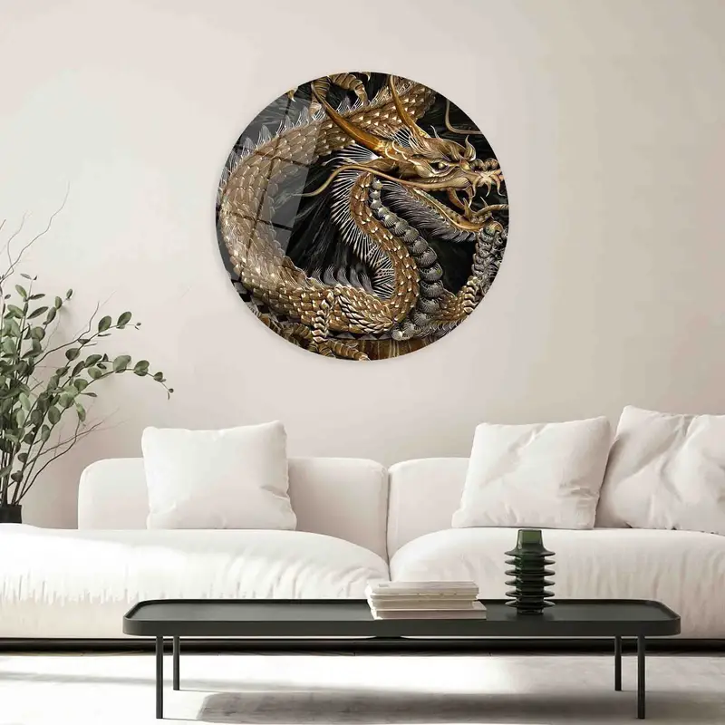 エレガントなドラゴンパターンプリントキャンバス：トレンディな日本アート