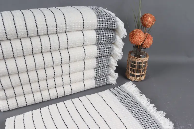 Organic Beach Towel Navy with Beige Stripes, 40x71 Inches