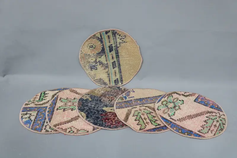 ボヘミアン ブルー & ピンク サークル プレースマット、コットン & ウール テーブル装飾