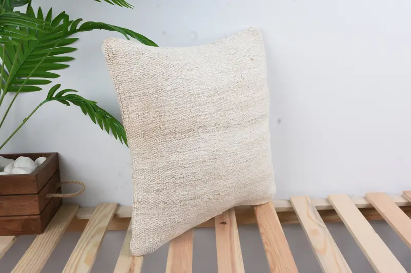 Couch Pillow Sham, Throw Kilim Pillow, Antique Pillows, Cushion Case, 16x16 White Cushion, Neutral Throw Pillow Cover, Boho Pillow - 4