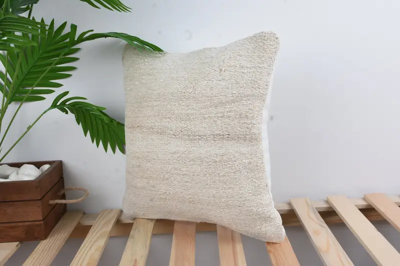 Couch Pillow Sham, Throw Kilim Pillow, Antique Pillows, Cushion Case, 16x16 White Cushion, Neutral Throw Pillow Cover, Boho Pillow - 5