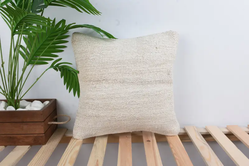 Couch Pillow Sham, Throw Kilim Pillow, Antique Pillows, Cushion Case, 16x16 White Cushion, Neutral Throw Pillow Cover, Boho Pillow - 1