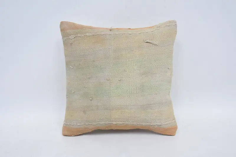 Throw Pillow Cover, Wool Moroccan 12x12 inch Beige Cushion Case - 1