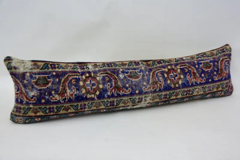 Cushion Cover, Handmade Rug Seat Cushion Case, Gift Pillow, Ethnical Kilim Rug Pillow, 12x48 Blue Pillow Cover, Kilim Pillow, Bed Cushion Case - 3