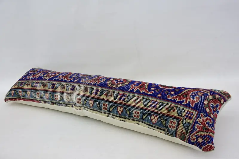 Cushion Cover, Handmade Rug Seat Cushion Case, Gift Pillow, Ethnical Kilim Rug Pillow, 12x48 Blue Pillow Cover, Kilim Pillow, Bed Cushion Case - 6
