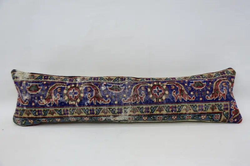 Cushion Cover, Handmade Rug Seat Cushion Case, Gift Pillow, Ethnical Kilim Rug Pillow, 12x48 Blue Pillow Cover, Kilim Pillow, Bed Cushion Case - 4