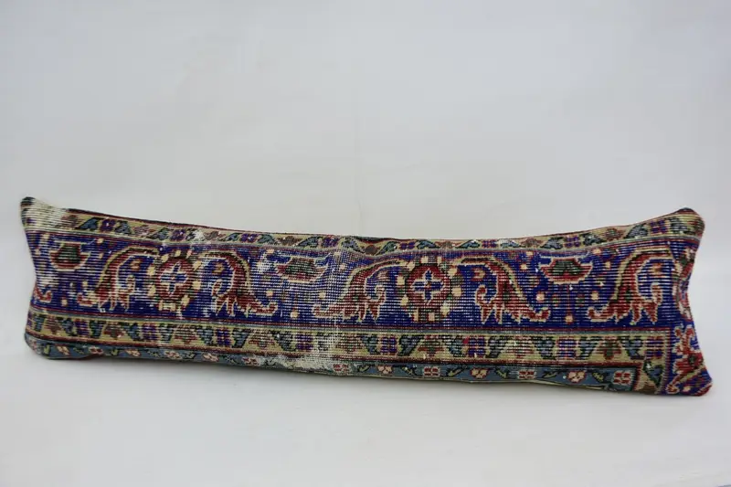 Cushion Cover, Handmade Rug Seat Cushion Case, Gift Pillow, Ethnical Kilim Rug Pillow, 12x48 Blue Pillow Cover, Kilim Pillow, Bed Cushion Case - 5