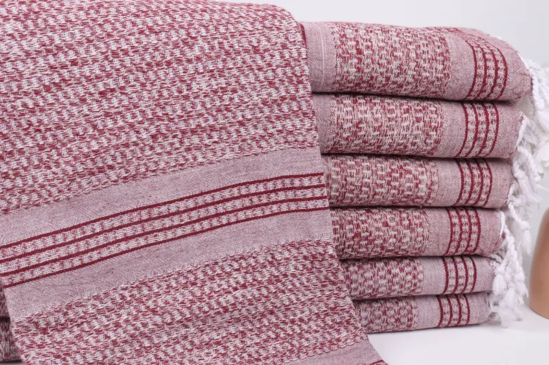 Custom Beach Towel Personalized Linen Burgundy Striped, 36x71 Inches