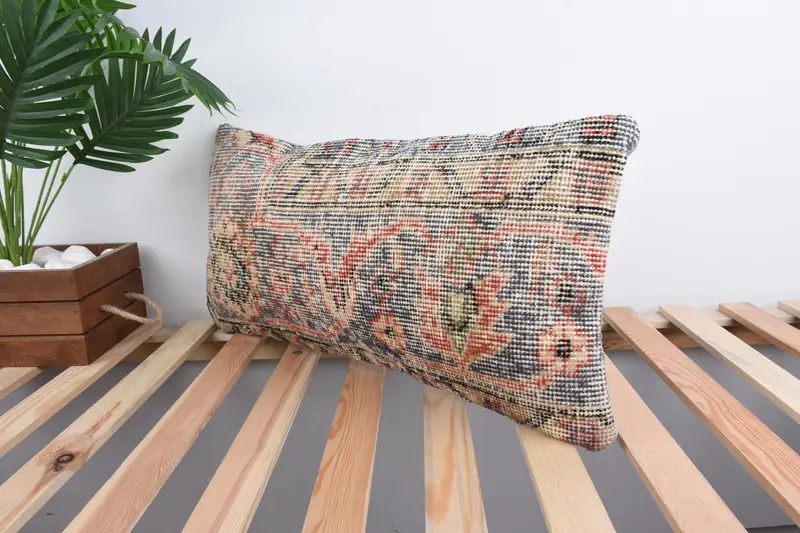 Nautical Throw Pillow Cover, Kilim Pillow, Turkish Bench Pillow Sham, Cushion, 12x24 Beige Pillow Sham, Vintage Pillow, Handmade Kilim Cushion - 5