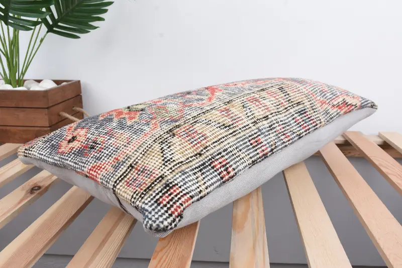 Nautical Throw Pillow Cover, Kilim Pillow, Turkish Bench Pillow Sham, Cushion, 12x24 Beige Pillow Sham, Vintage Pillow, Handmade Kilim Cushion - 6