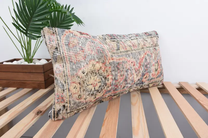 Nautical Throw Pillow Cover, Kilim Pillow, Turkish Bench Pillow Sham, Cushion, 12x24 Beige Pillow Sham, Vintage Pillow, Handmade Kilim Cushion - 4