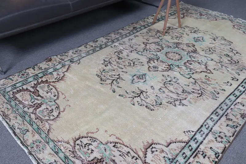 Türkischer Vintage-Teppich 4,4x8,3 Fuß, braun-blauer Ikat-Wollteppich - 1