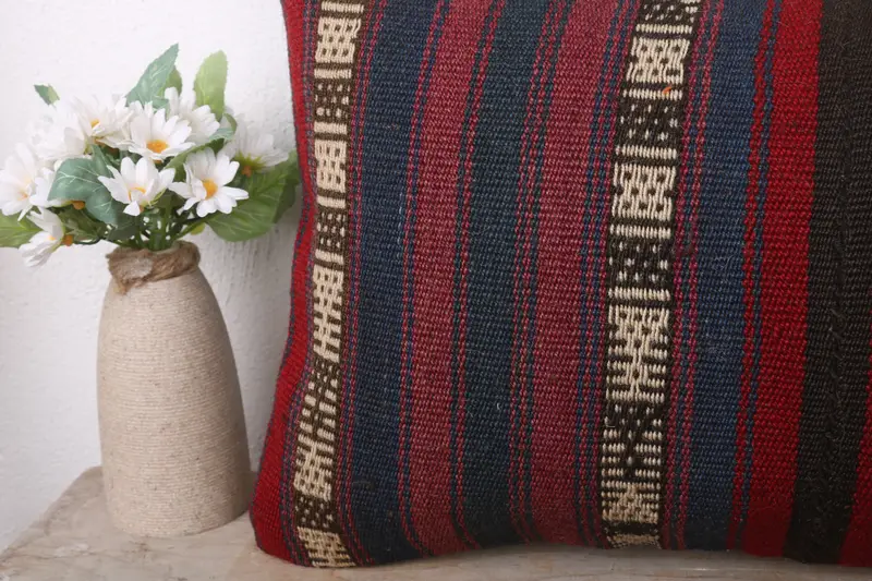 Designer Throw Cushion Cover, Pillow for Couch, Home Decor Pillow, Bench Pillow Cover, 12x24 Red Pillow Cover, Pillow Cover, Turkish Kilim Pillow - 3