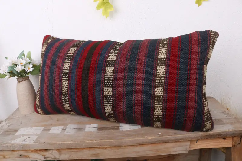 Designer Throw Cushion Cover, Pillow for Couch, Home Decor Pillow, Bench Pillow Cover, 12x24 Red Pillow Cover, Pillow Cover, Turkish Kilim Pillow - 4