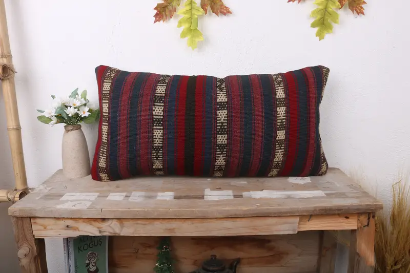 Designer Throw Cushion Cover, Pillow for Couch, Home Decor Pillow, Bench Pillow Cover, 12x24 Red Pillow Cover, Pillow Cover, Turkish Kilim Pillow - 1
