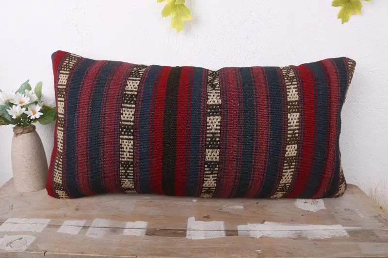 Designer Throw Cushion Cover, Pillow for Couch, Home Decor Pillow, Bench Pillow Cover, 12x24 Red Pillow Cover, Pillow Cover, Turkish Kilim Pillow - 2