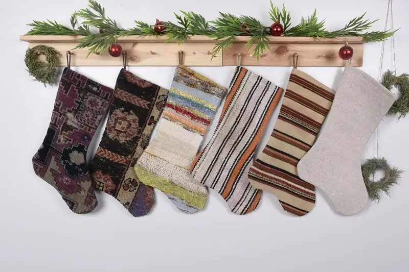 Bej Noel Süsleri Çorabı, 19 İnç Geniş Şenlik Çorabı