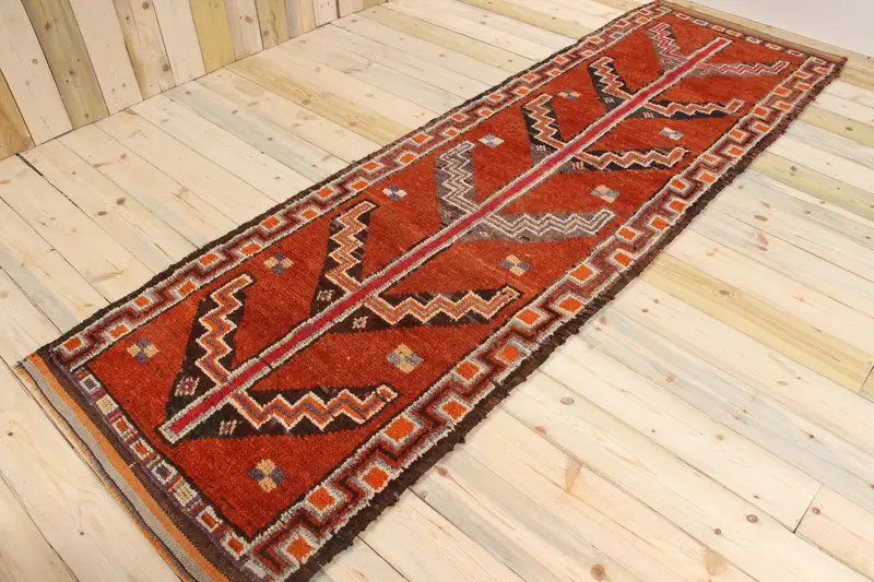 3.1x10.2 ft Vintage Halı, Türk Yolluk Halısı, Kırmızı Ombré Yün Halı - 1