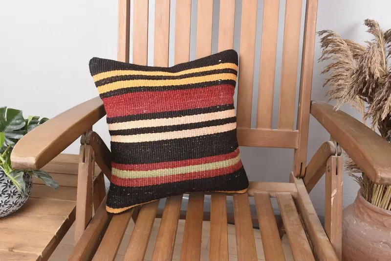 Pillow Cover, Throw Kilim Pillow, 14x14 Brown Pillow Cover, Outdoor Patio Cushion, Vintage Kilim Throw Pillow, Handmade Kilim Cushion - 1