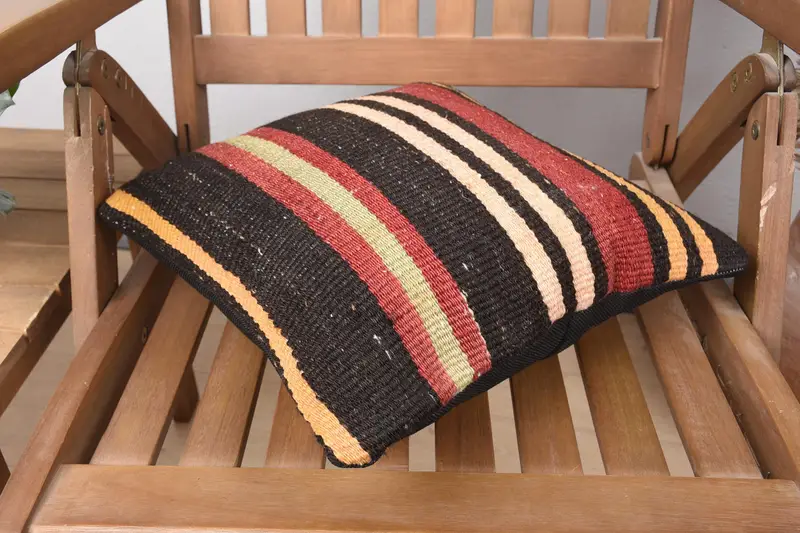 Pillow Cover, Throw Kilim Pillow, 14x14 Brown Pillow Cover, Outdoor Patio Cushion, Vintage Kilim Throw Pillow, Handmade Kilim Cushion - 4